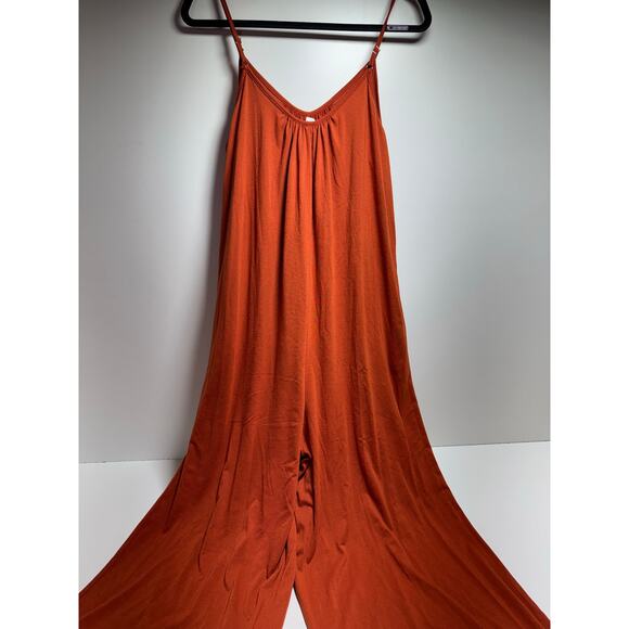 Anrabess Women’s Romper Jumpsuit Sz XL Harem Wide Leg Rust Color Spaghetti Strap - Picture 3 of 10